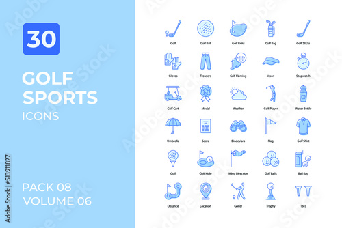 Golf sports set in two tone color version. Flaticon collection set.