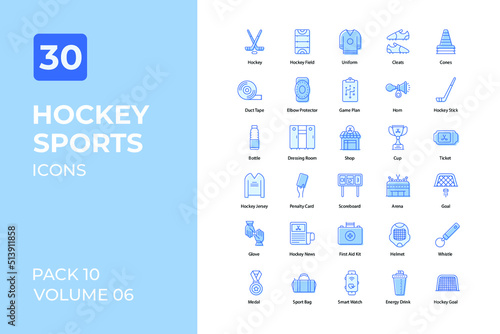 Hockey sports set in two tone color version. Flaticon collection set.