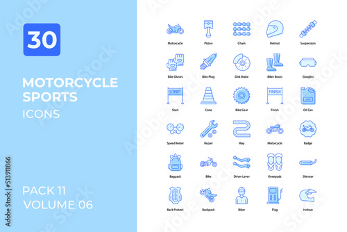 Motorcycle sports set in two tone color version. Flaticon collection set.