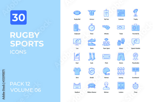 Rugby sports set in two tone color version. Flaticon collection set.