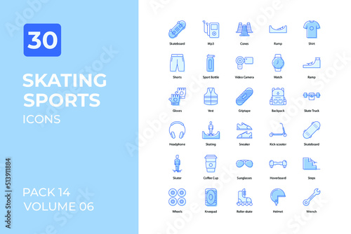 Skating sports set in two tone color version. Flaticon collection set.