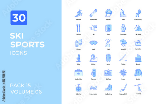 Ski sports set in two tone color version. Flaticon collection set.