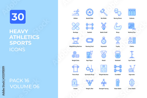 Heavy Athletics sports set in two tone color version. Flaticon collection set.