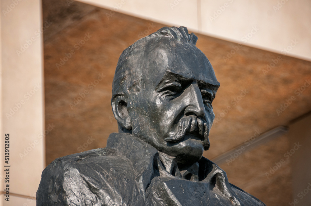 Fototapeta premium Monument to Joseph Pilsudski on Freedom Square. Zdunska Wola, Lodz Voivodeship, Poland.
