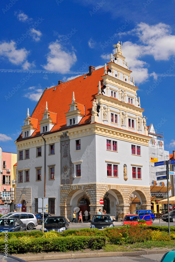 Building of city scales. Nysa, Opole Voivodeship, Poland.