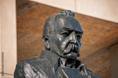 Monument to Joseph Pilsudski on Freedom Square. Zdunska Wola, Lodz Voivodeship, Poland.