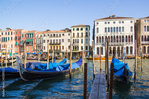 Beautiful view of the gondolas and the Grand Canal  Venice  Italy