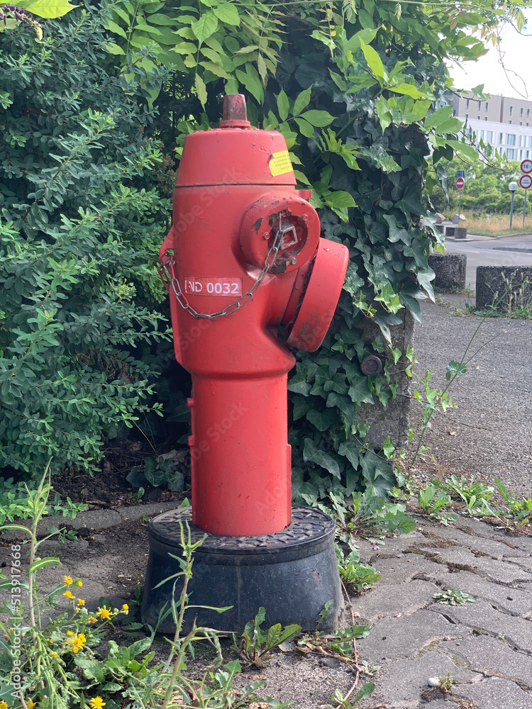 Red fire hydrant on the streets of the French city of Strasbourg Red fire hydrant on the streets of the French city of Strasbourg