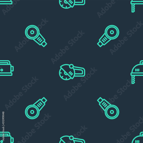 Set line Angle grinder, and Electric jigsaw on seamless pattern. Vector
