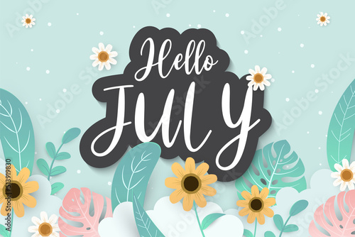 Hello july greetings with soft background design