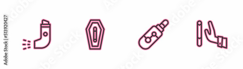 Set line Inhaler, Electronic cigarette, Death from smoking and Giving up icon. Vector