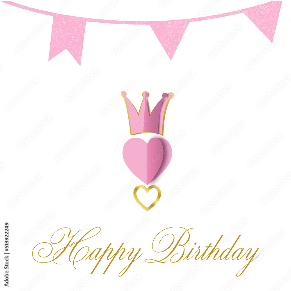 urodziny korona królowa dziewczyna party luksusowe królewskie dziewczęce happy serce róż księżniczka - obrazy, fototapety, plakaty 