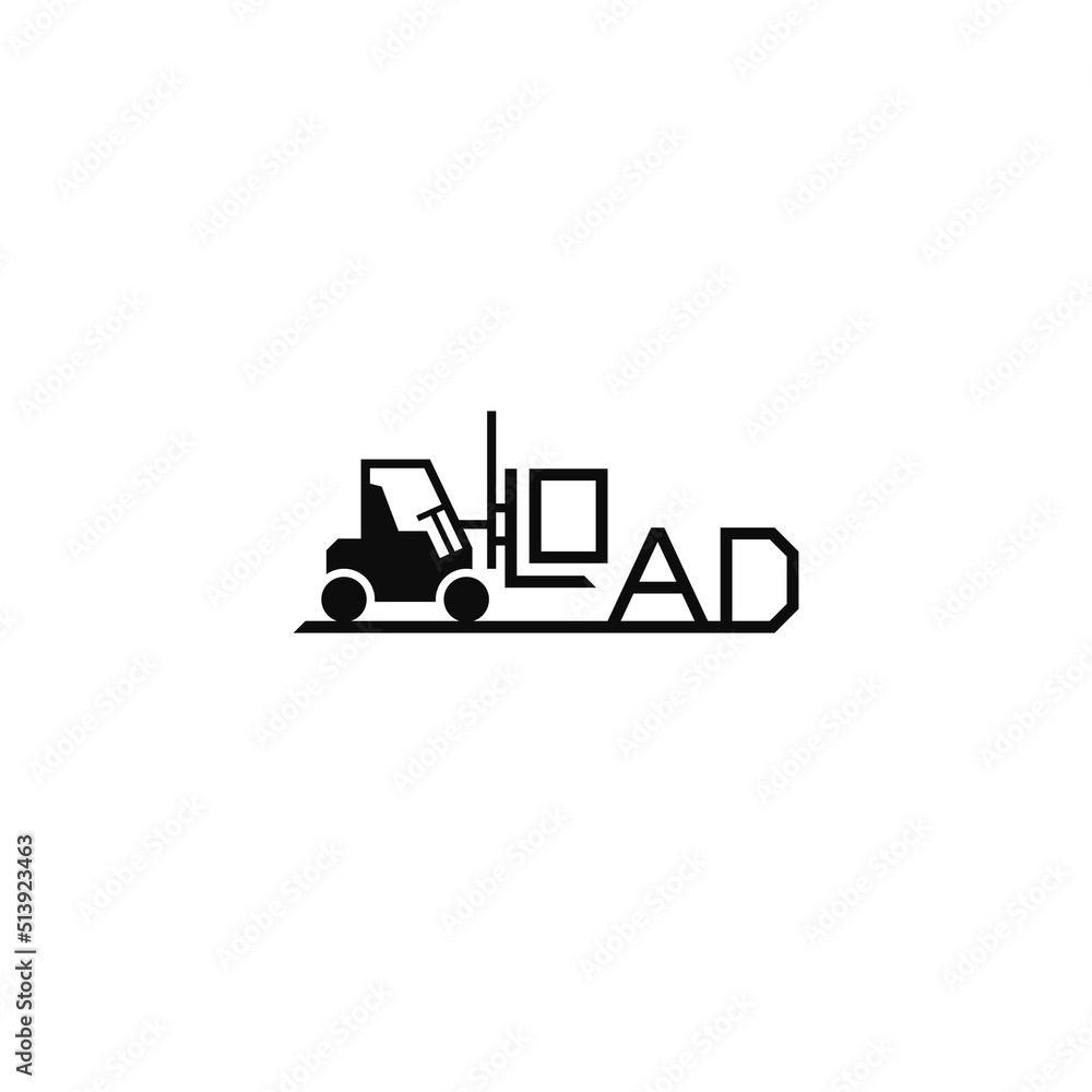 Load text, forklift concept. Typography logo design. Load text, forklift concept. Typography logo design.