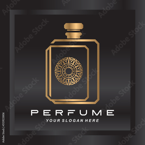 Luxury perfume bottle logo design, illustration for cosmetics, beauty, salon, company products,