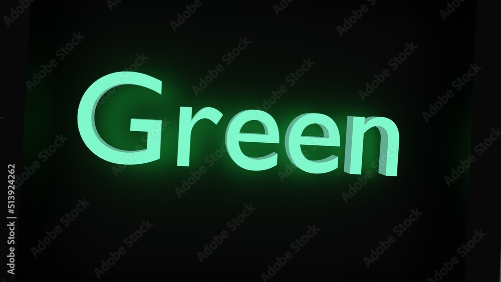 The Luminous green 3d word with black background