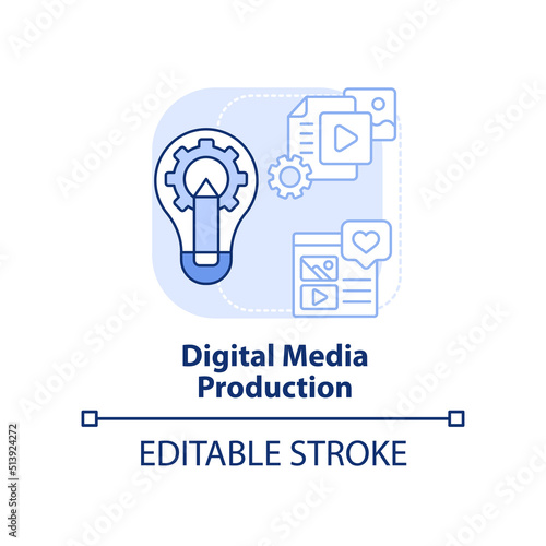 Digital media production light blue concept icon. Skill to learn abstract idea thin line illustration. Graphic design. Isolated outline drawing. Editable stroke. Arial, Myriad Pro-Bold fonts used © bsd studio