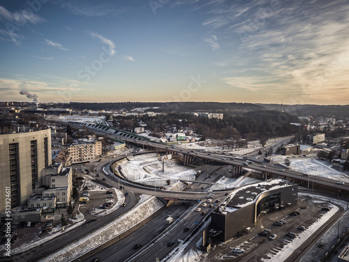 Aerial landscape of Vilnius city in winter