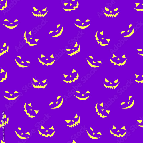 Seamless pattern of smiling faces ghosts in flat style, isolated. Vector Halloween's texture or background for party, poster, invitation, any design. Danger animal