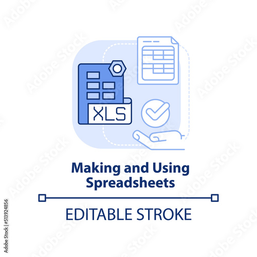 Making and using spreadsheets light blue concept icon. Critical thinking skill abstract idea thin line illustration. Isolated outline drawing. Editable stroke. Arial, Myriad Pro-Bold fonts used