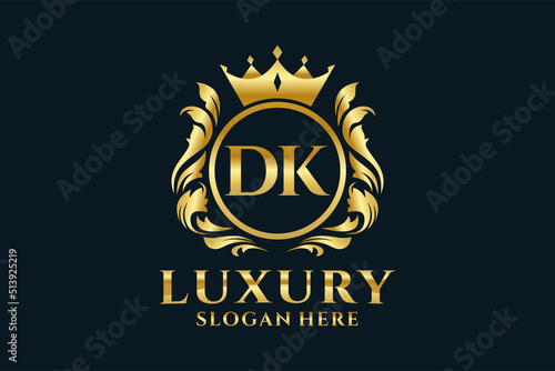 Initial DK Letter Royal Luxury Logo template in vector art for luxurious branding projects and other vector illustration.