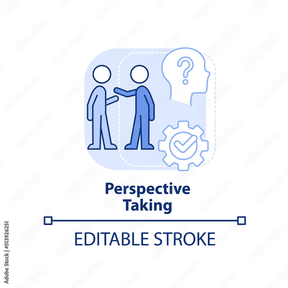 Perspective taking light blue concept icon. Life skill to teach kids abstract idea thin line illustration. Communication. Isolated outline drawing. Editable stroke. Arial, Myriad Pro-Bold fonts used