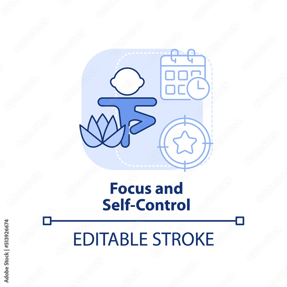 Focus and self-control light blue concept icon. Behavior management for child abstract idea thin line illustration. Isolated outline drawing. Editable stroke. Arial, Myriad Pro-Bold fonts used