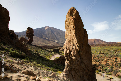 roques de Garcia stone and Teide mountain volcano in the Teide National Park Tenerife Canary Islands Spain
