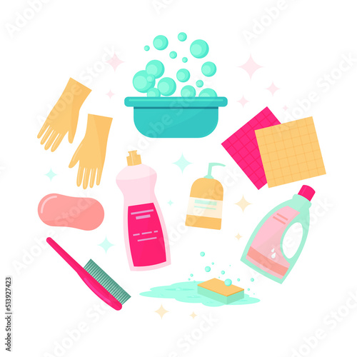 household cleaning and washing tools collection