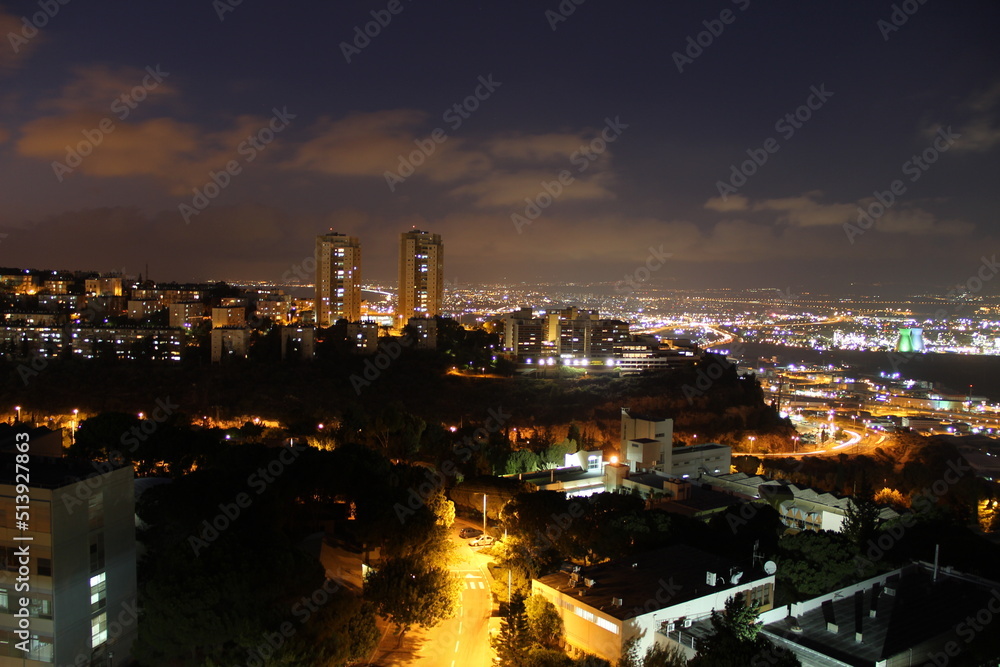 view of downtown city at night - Israel Haifa