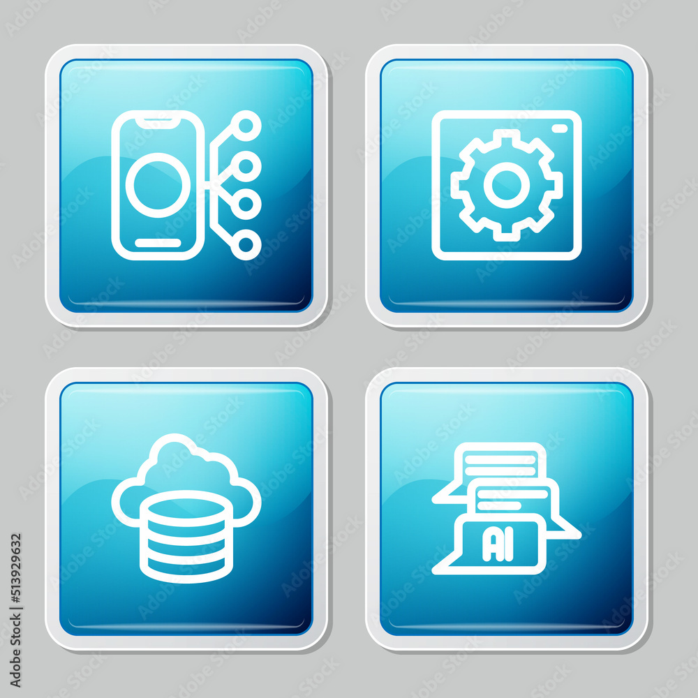 Set line Neural network, Computer api interface, Cloud database and Chat bot icon. Vector Set line Neural network, Computer api interface, Cloud database and Chat bot icon. Vector