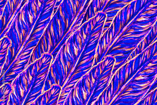 Bird of Paradise Seamless Pattern for Swimwear. Blue and Magenta Bird-of-Paradise Spring-Summer Tile Tropical Leaf Background. Large Polynesia Floral Print. Strelitzia Feminine Exotic Design.
