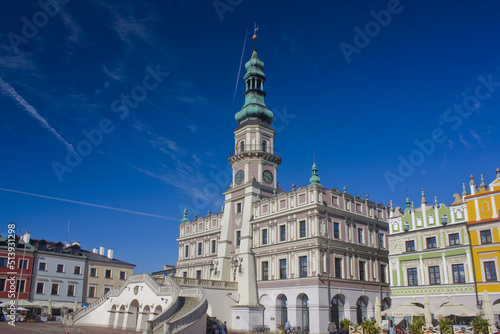 Town Hall at Great Market Square (Rynek Wielki) in Zamosc, Poland 