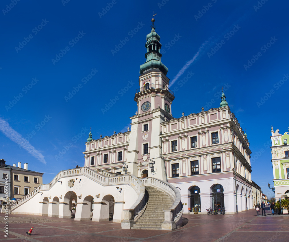 Town Hall at Great Market Square (Rynek Wielki) in Zamosc, Poland	
