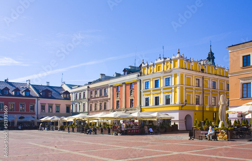 Street cafe at Great Market Square (Rynek Wielki) in Zamosc, Poland