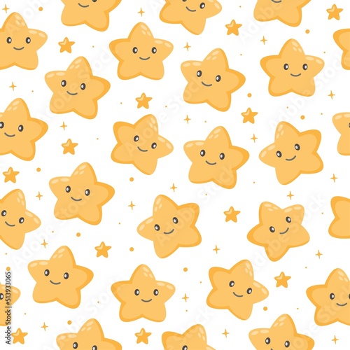 Fototapeta Naklejka Na Ścianę i Meble -  Seamless vector pattern. Cute smiling stars. Pattern for children's clothes 