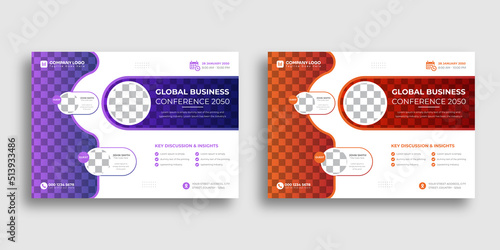Creative business conference flyer or webinar horizontal flyer and invitation banner design