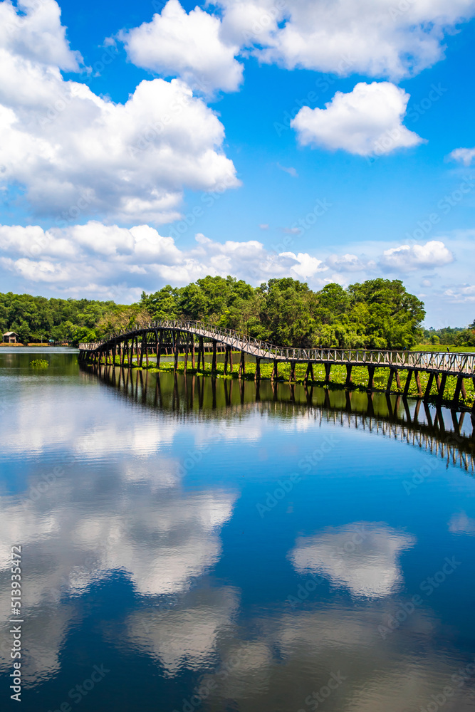 Nong Yai Pond and Wooden Bridge in Chumphon, Thailand