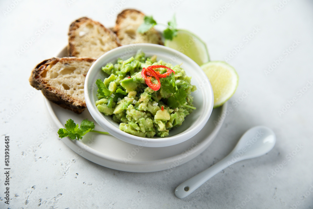 Homemade avocado dip with chili pepper Homemade avocado dip with chili pepper