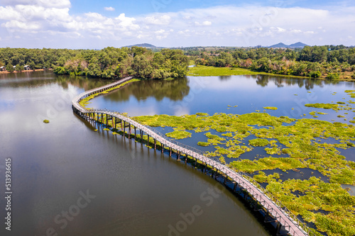 Nong Yai Pond and Wooden Bridge in Chumphon, Thailand