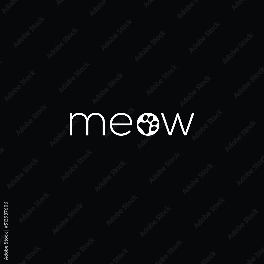 Creative Professional Trendy and Minimal Letter MEOW Logo Design in Black and White Color, Cat Meow Icon Logo in Editable Vector Format