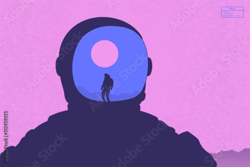 Astronaut in helmet. Close-up of cosmonaut head. Man in spacesuit