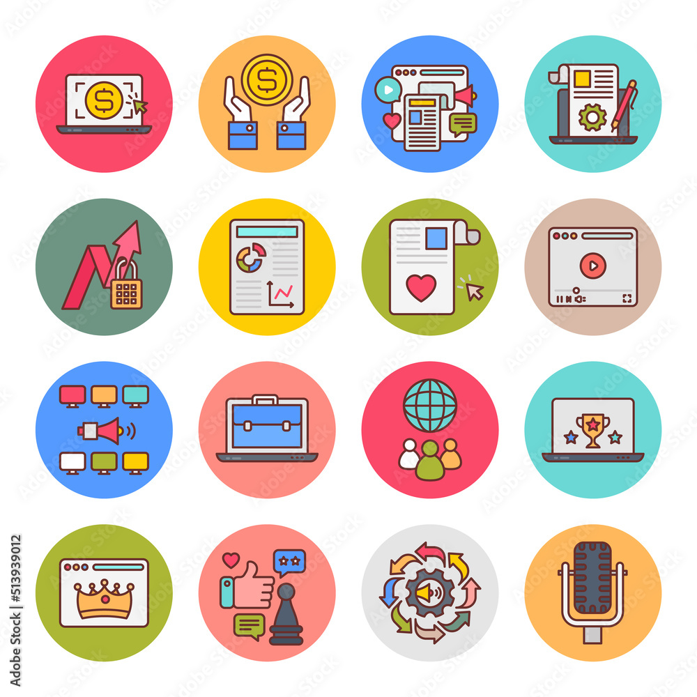 Digital Marketing Round Circle Icons - Vectors Digital Marketing Round Circle Icons - Vectors