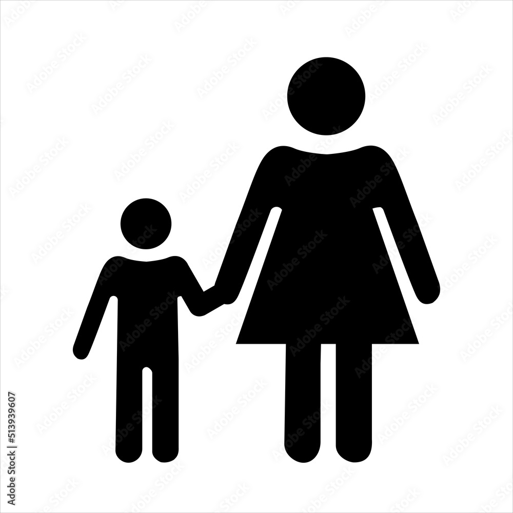 Icon of a woman with a child. Playground icon. Design element for traffic signs, mobile applications. Vector illustration in monochrome style Icon of a woman with a child. Playground icon. Design element for traffic signs, mobile applications. Vector illustration in monochrome style