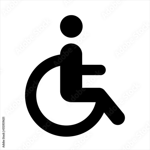 Wheelchair sign vector icon. Disabled person icon. Human on wheelchair sign. Patient transportation symbol. Symbol, logo illustration.