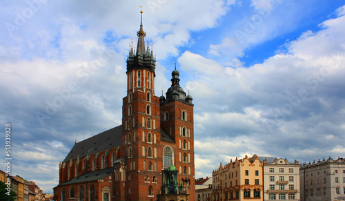 Church of St. Mary in the main market square (Rynek Glowny) in the city of Krakow in Poland