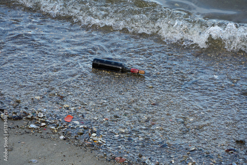 glass bottle on the beach
