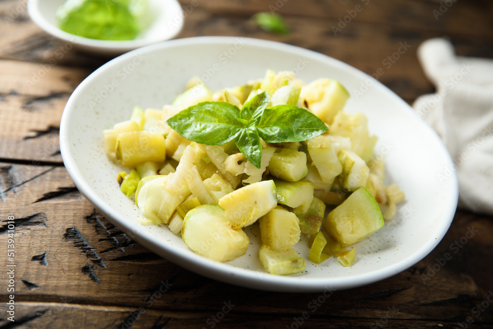 Homemade courgette ragout with fresh basil Homemade courgette ragout with fresh basil
