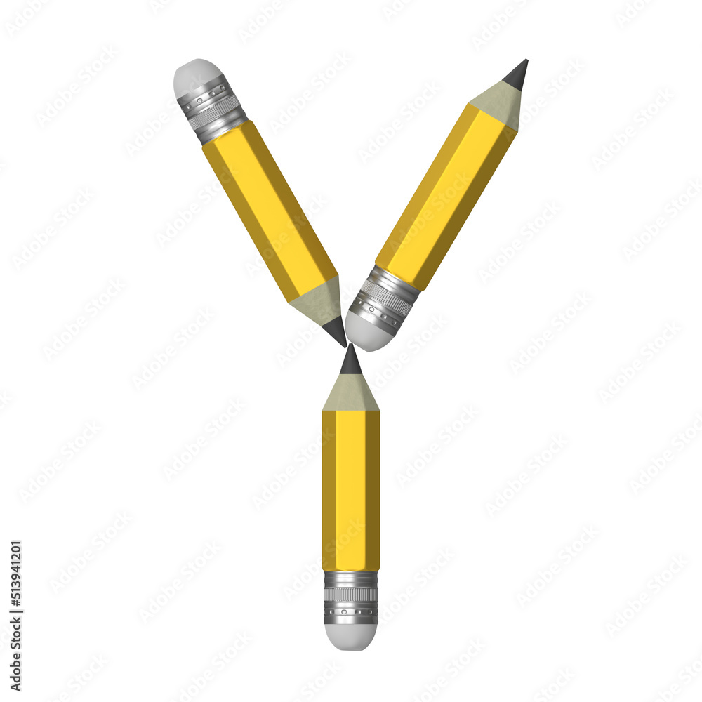 Letter Y made of golden pencils, isolated on white, 3d rendering Letter Y made of golden pencils, isolated on white, 3d rendering