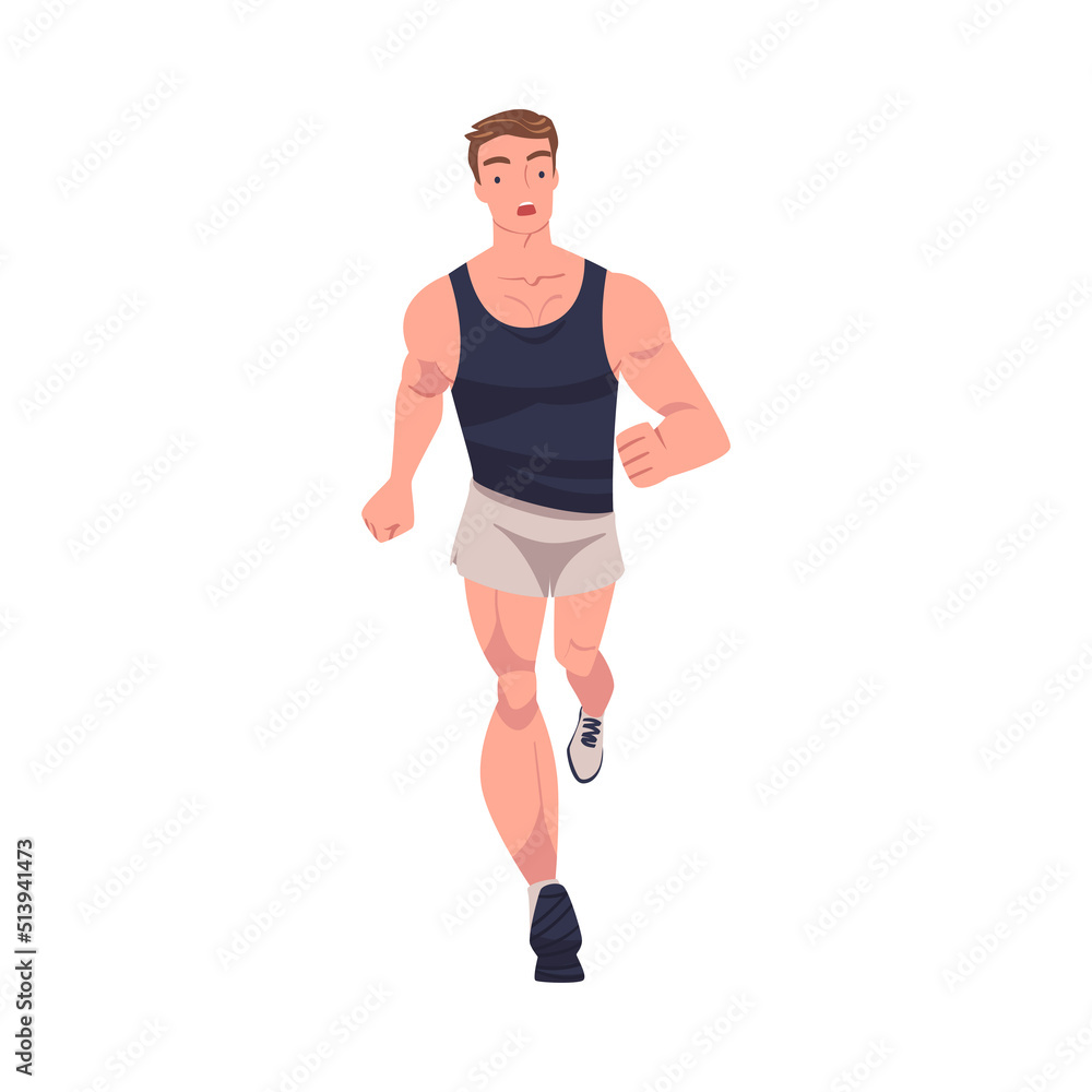 Man Character Running in Sportswear and Trainers Engaged in Sport Training and Workout Vector Illustration Man Character Running in Sportswear and Trainers Engaged in Sport Training and Workout Vector Illustration