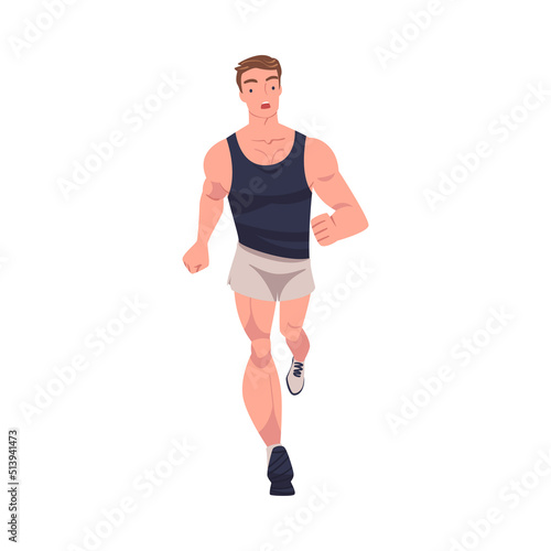 Man Character Running in Sportswear and Trainers Engaged in Sport Training and Workout Vector Illustration